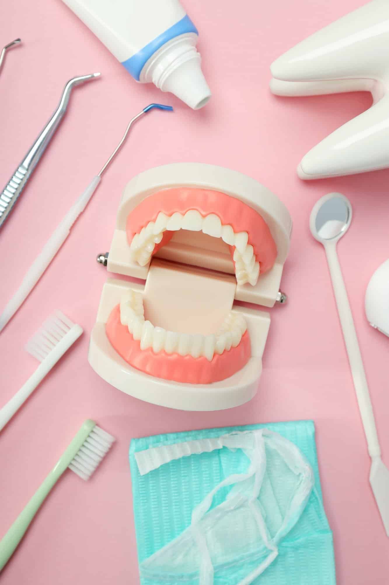 Concept of dental care, tooth care, top view